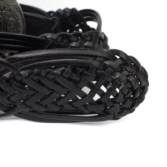 New York & Co Braided Brown Leather Belt Silver Medallion Buckle - Picture 3 of 14